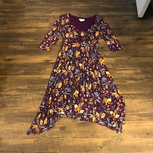 Maeve (Anthropologie) floral boho stretch jersey knit midi dress size XS